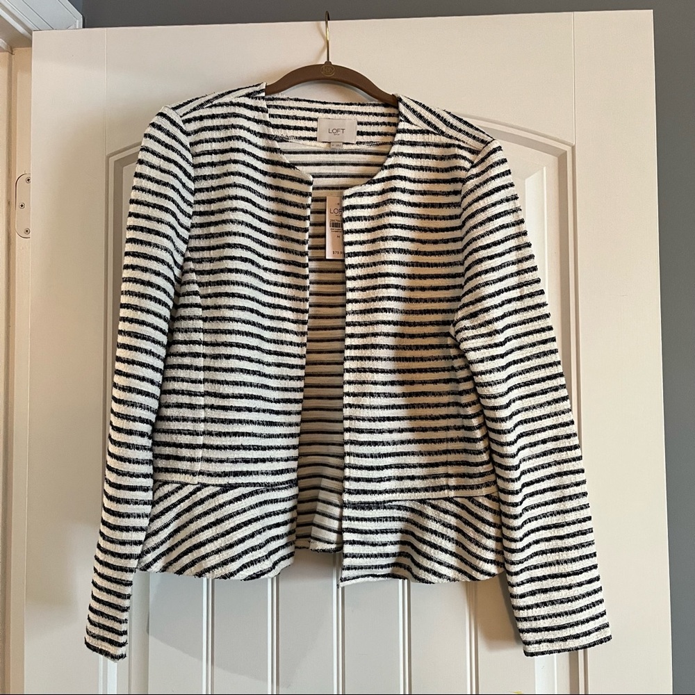Navy & White Collarless LOFT Blazer